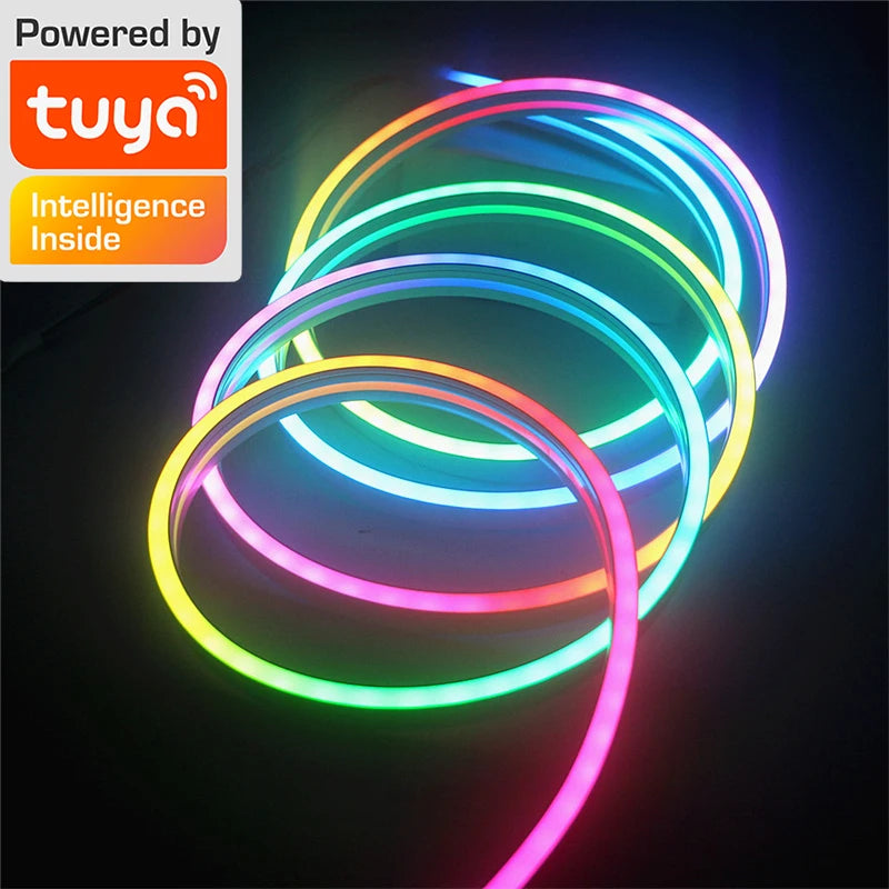 Neon LED Strip Lights 12-24V 84LEDs/M Silicone Neon Rope Light with Music Sync RGBIC Dreamcolor Chasing Strip Tape for Room