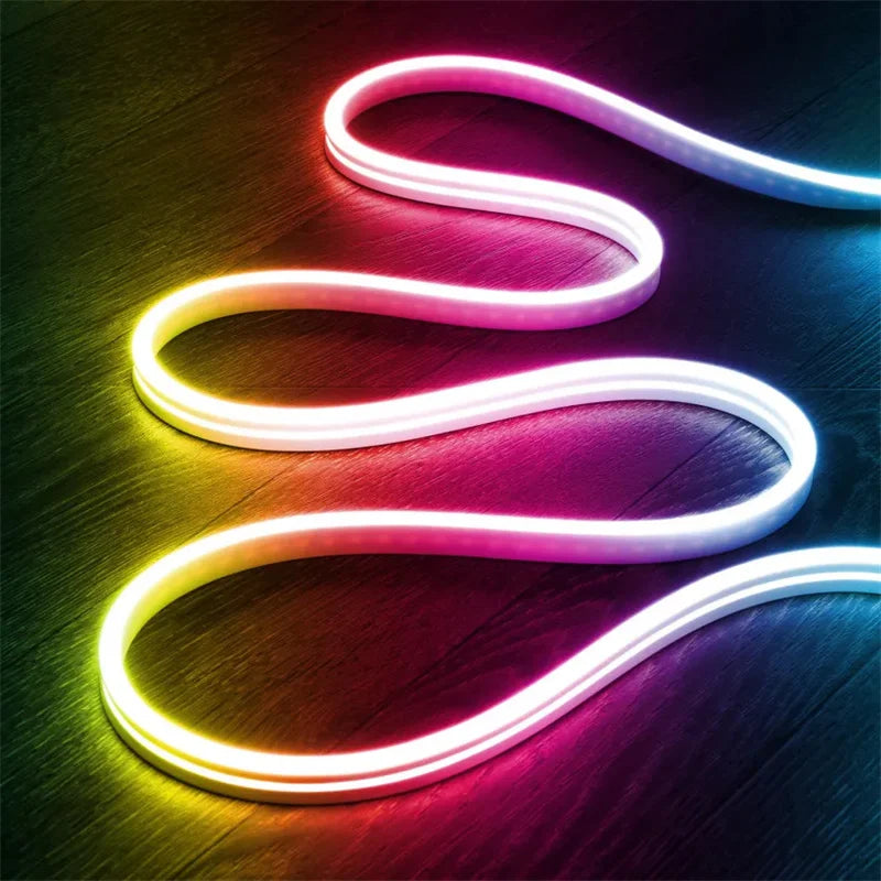 Neon LED Strip Lights 12-24V 84LEDs/M Silicone Neon Rope Light with Music Sync RGBIC Dreamcolor Chasing Strip Tape for Room