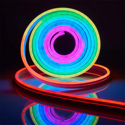 Neon LED Strip Lights 12-24V 84LEDs/M Silicone Neon Rope Light with Music Sync RGBIC Dreamcolor Chasing Strip Tape for Room
