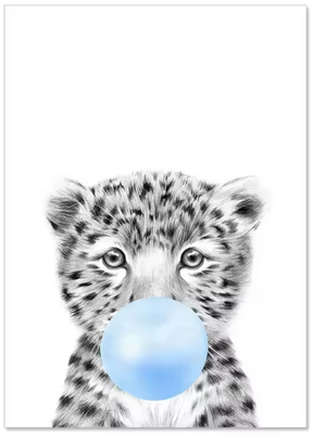 Premium Wall Art - Baby Animals with Blue Balloons (Multiple Sizes Available)