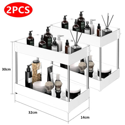 2-Tier Under Sink Sliding Organizer with Hooks
