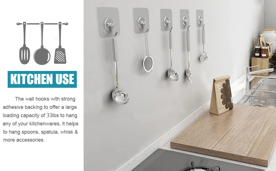 Wall Hooks, Sticky Hooks for Kitchen Bathroom Shower Door Outdoor Wall Hanging Door Self-adhesive