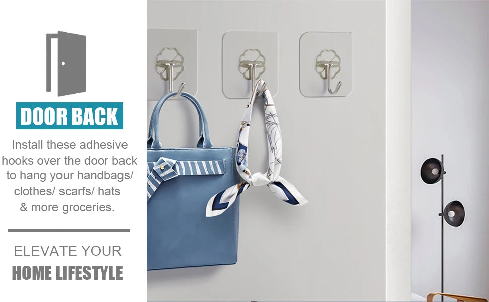 Wall Hooks, Sticky Hooks for Kitchen Bathroom Shower Door Outdoor Wall Hanging Door Self-adhesive