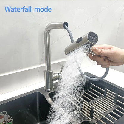 Premium Grey/Silver Pull-Out Kitchen Faucet – Flexible Hot & Cold Mixer Tap with Stream and Shower